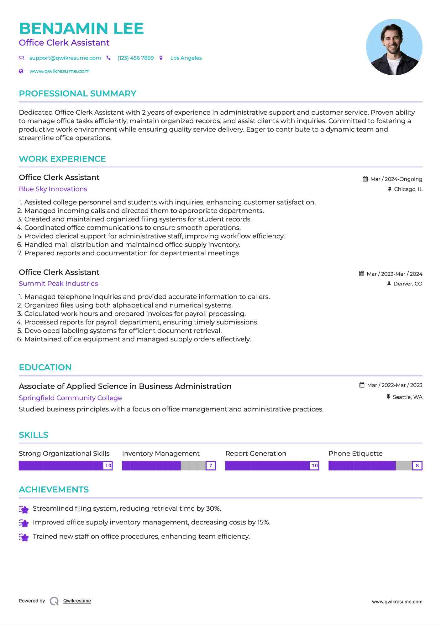 Office Clerk Assistant Resume Format