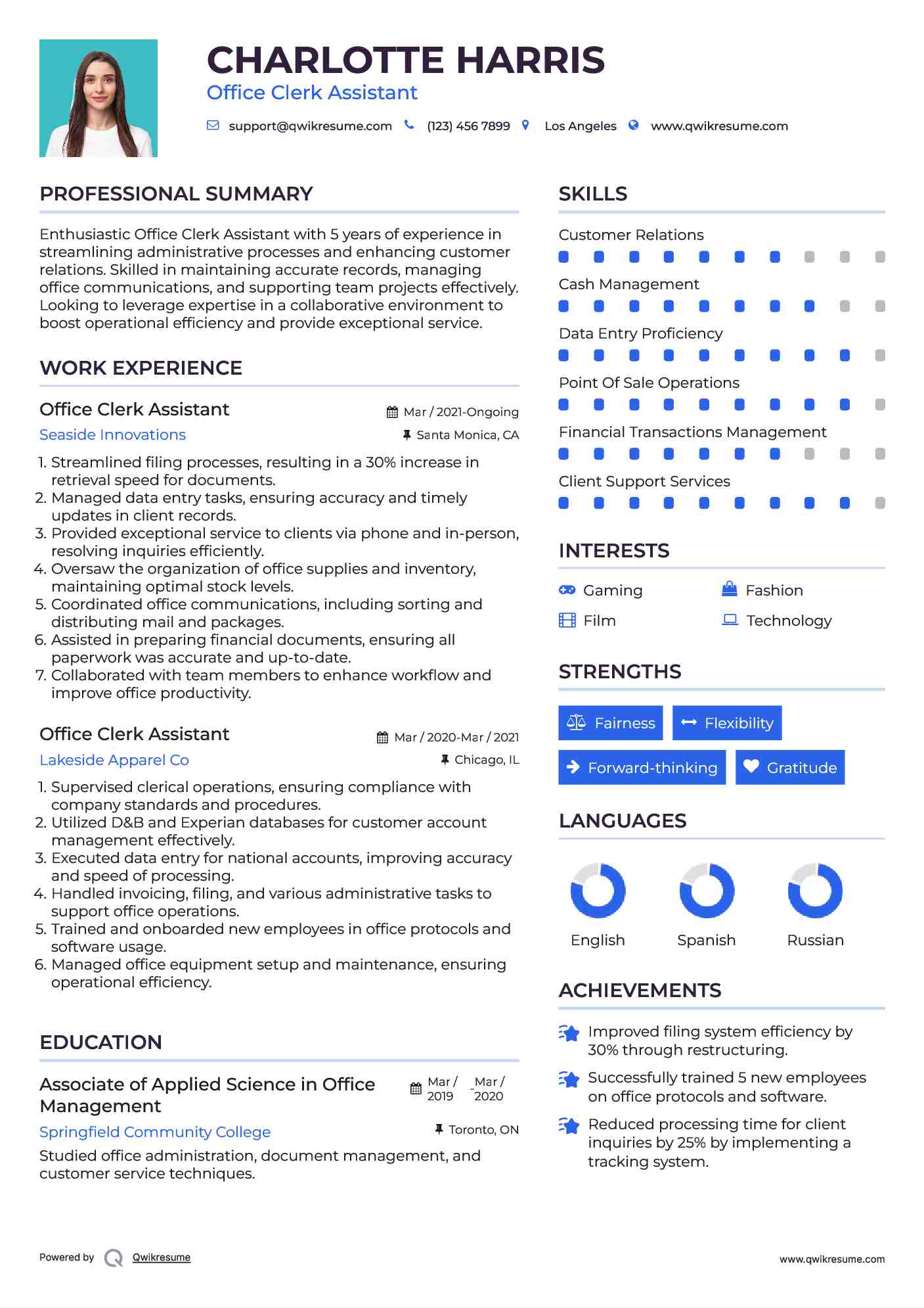 Office Clerk Assistant Resume Template