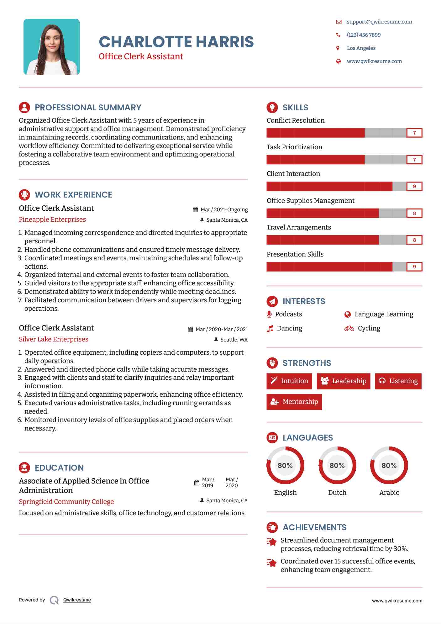 Office Clerk Assistant Resume Model