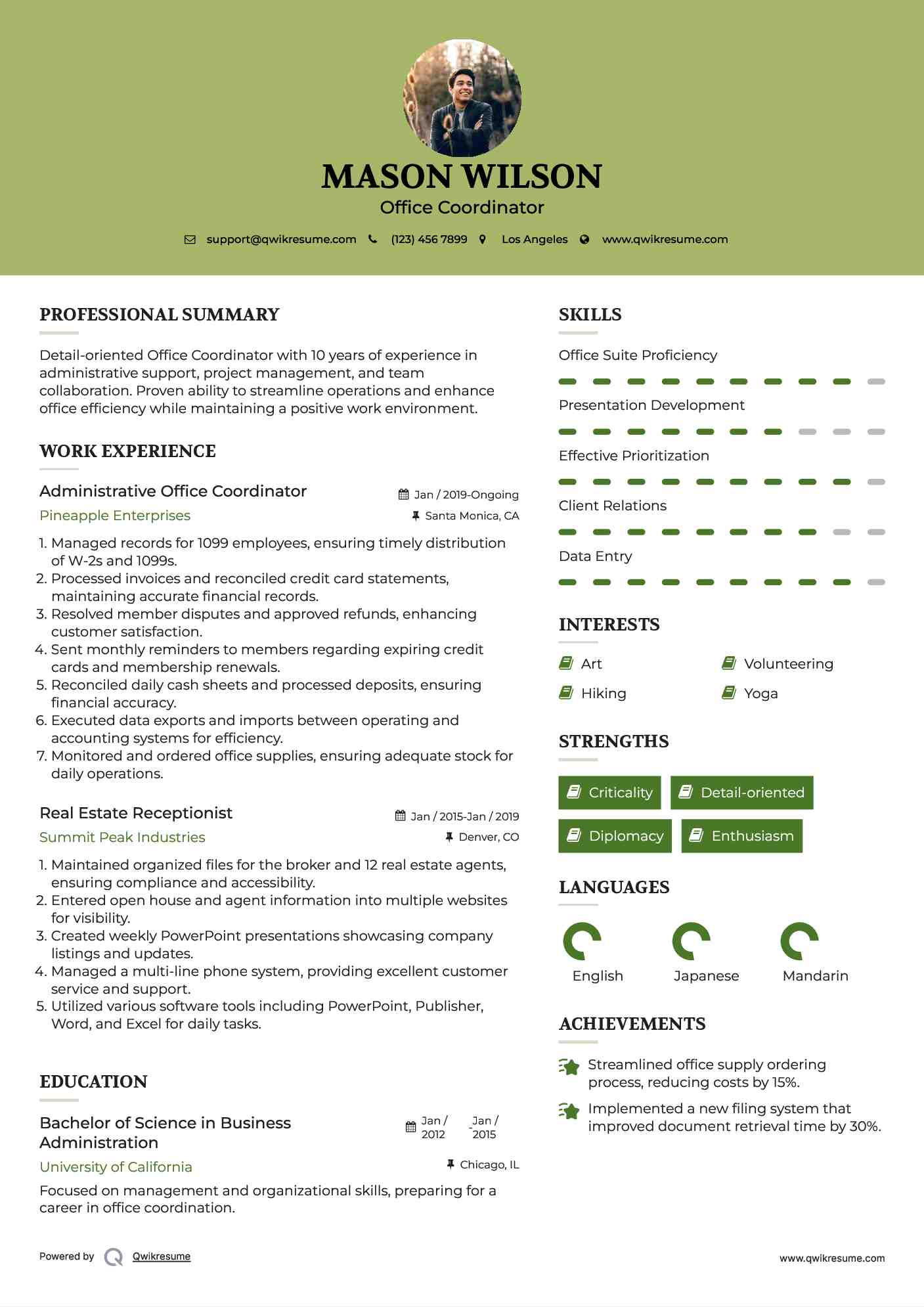 Administrative Office Coordinator Resume Model