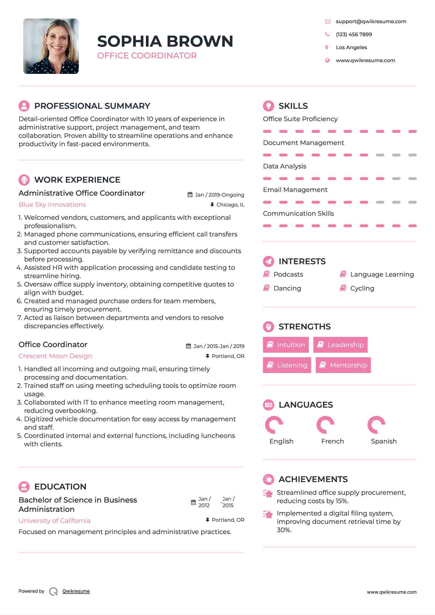 Office Coordinator Resume Samples QwikResume