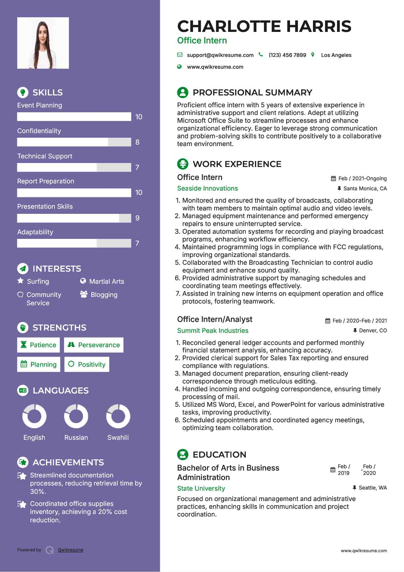 Office Intern Resume Model