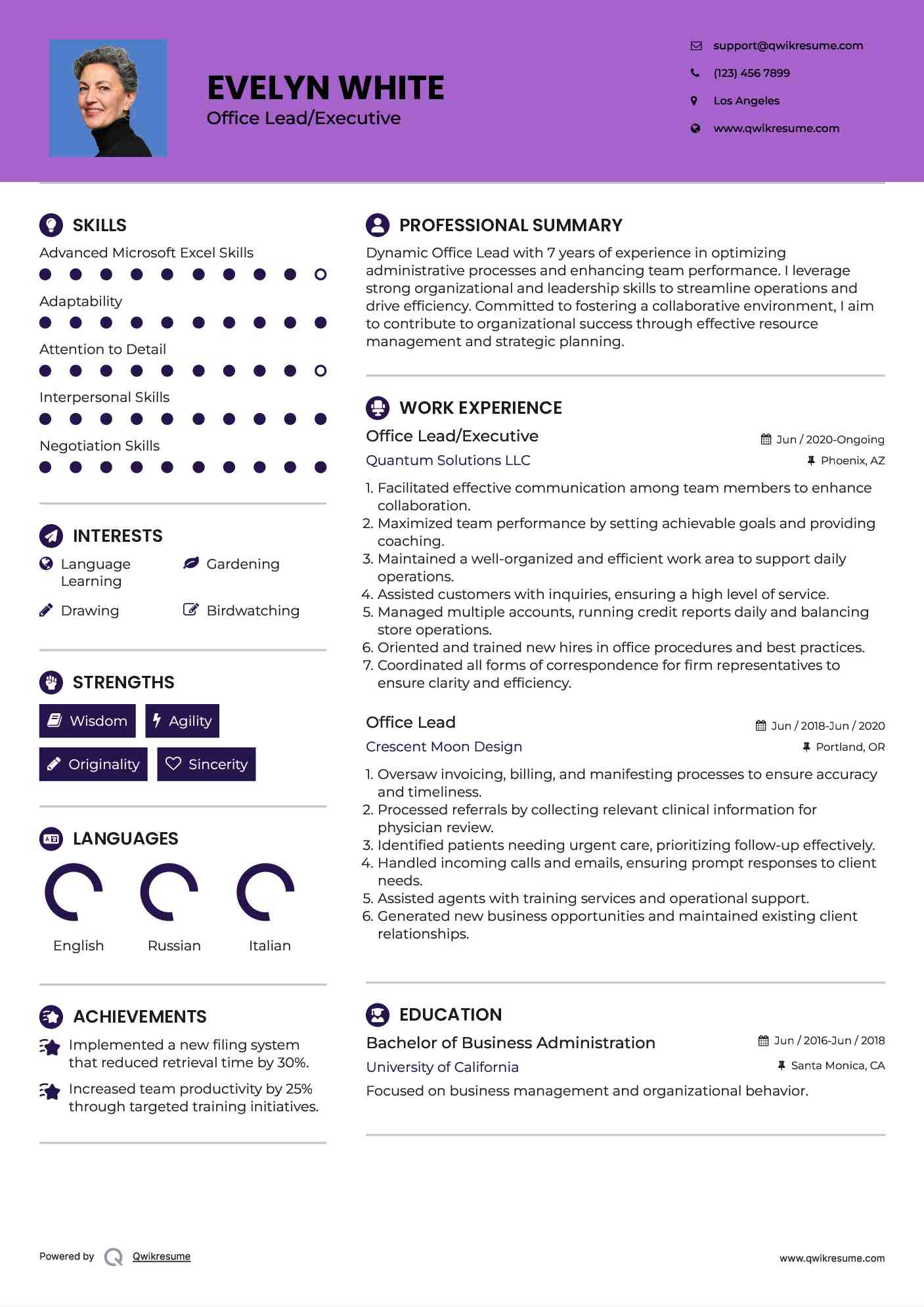 Office Lead/Executive Resume Model