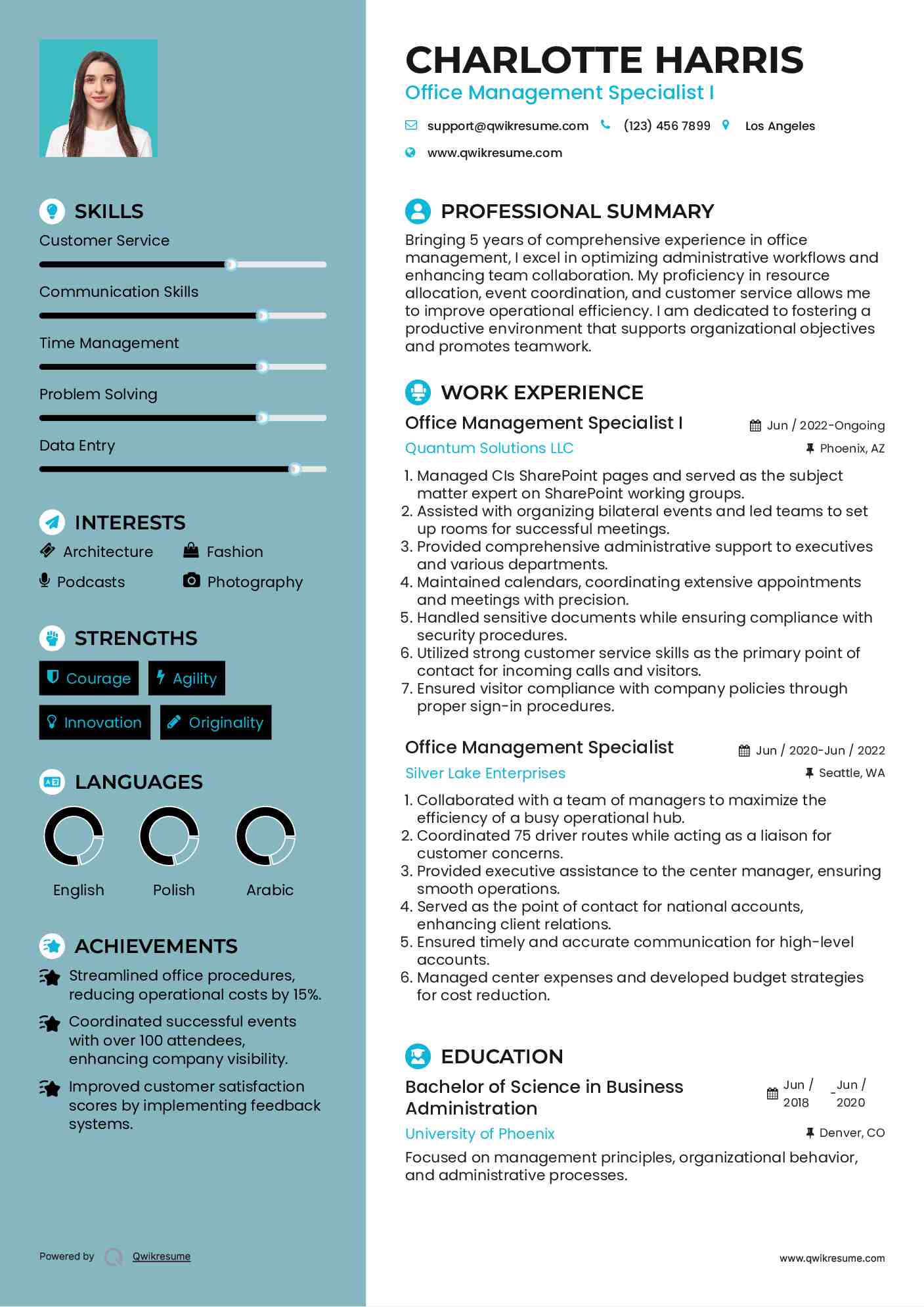 Office Management Specialist I Resume Example