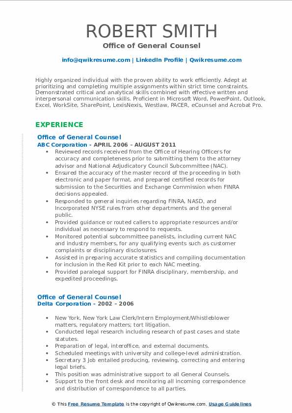 Office of General Counsel Resume - Office Of General Counsel 1647623501 Pdf 