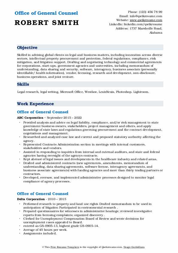 Office of General Counsel Resume - Office Of General Counsel 1647623568 Pdf 