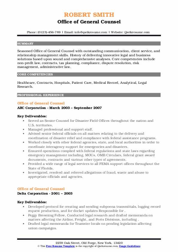Office of General Counsel Resume - Office Of General Counsel 1647623715 Pdf 
