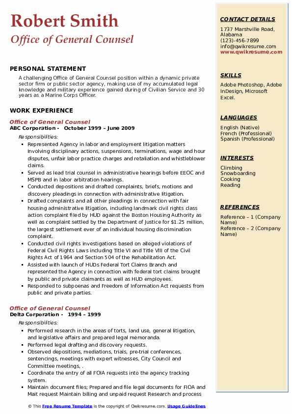 Office of General Counsel Resume - Office Of General Counsel 1647623726 Pdf 