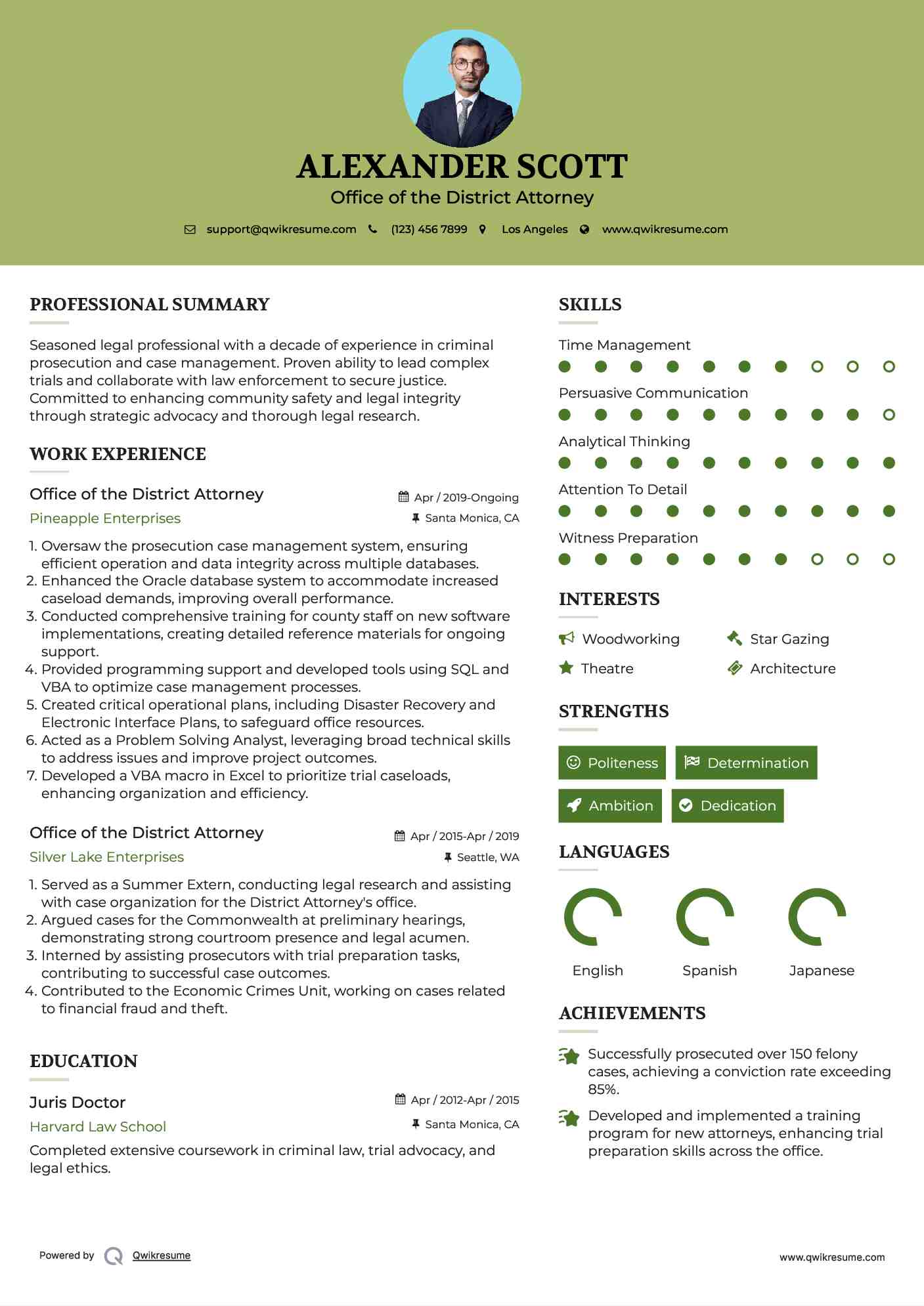 Office of the District Attorney Resume Example