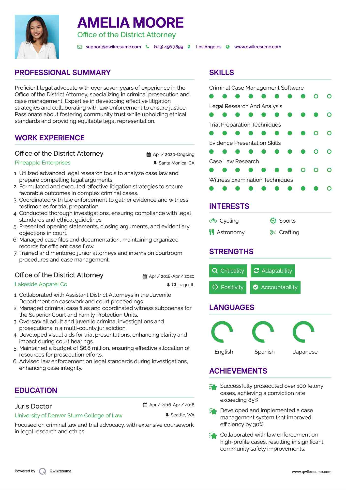 Office of the District Attorney Resume Example