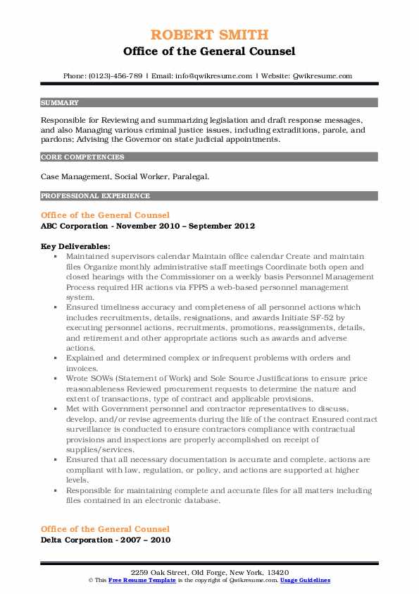 Office of the General Counsel Resume - Office Of The General Counsel 1630940309 Pdf 