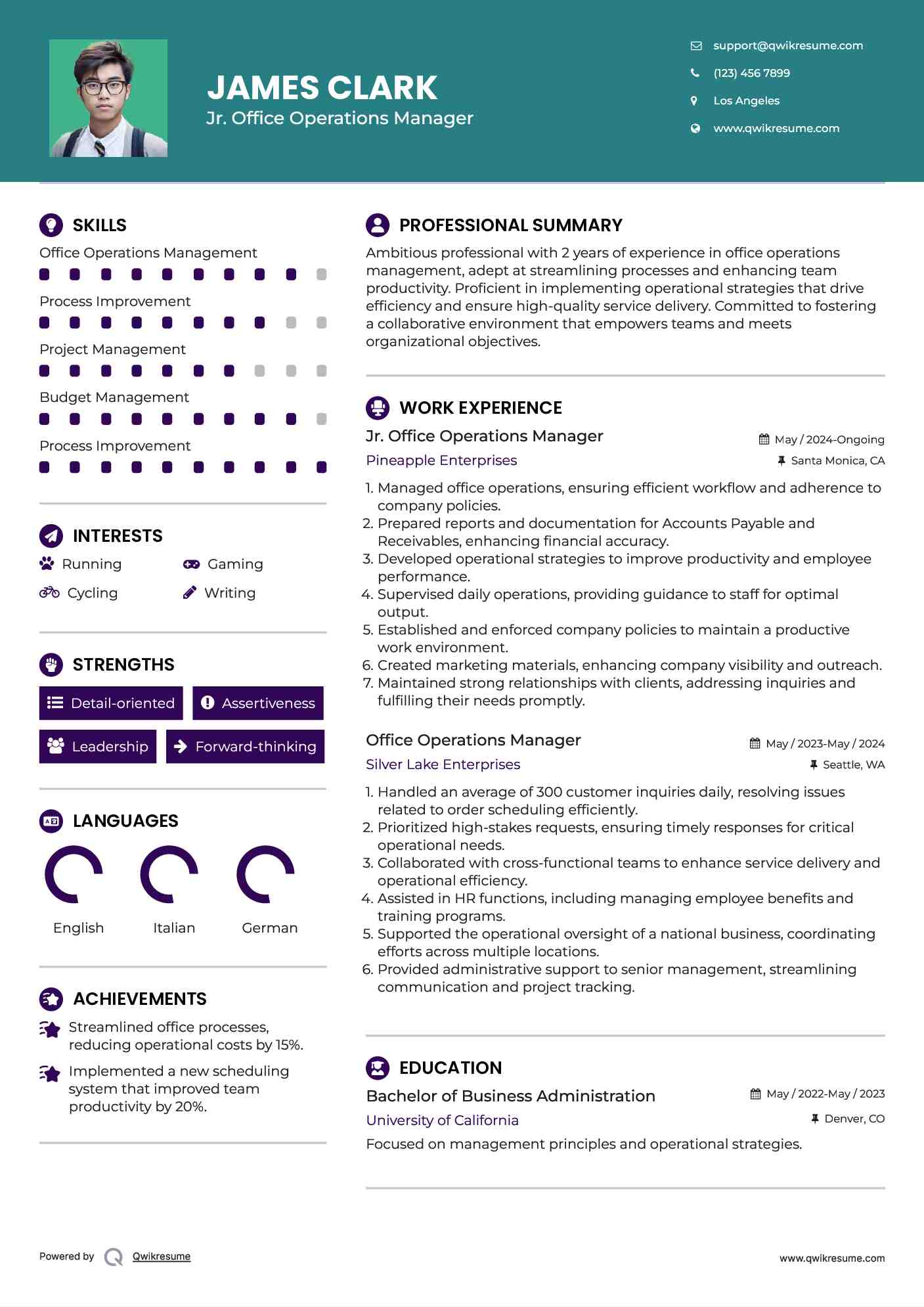Jr. Office Operations Manager Resume Format