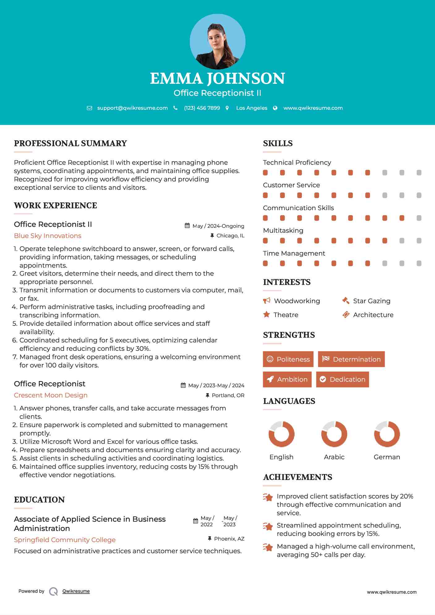 Office Receptionist II Resume Format