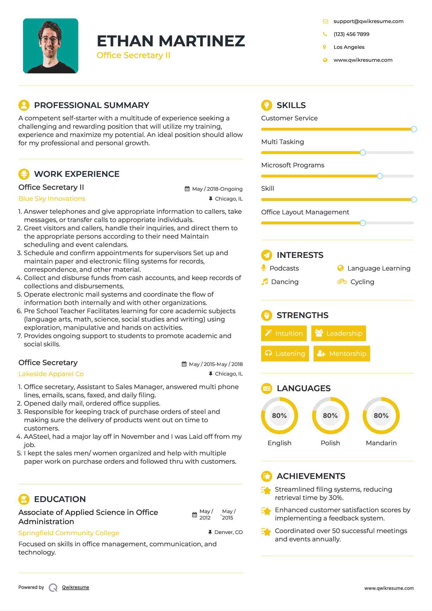 Office Secretary II Resume Model