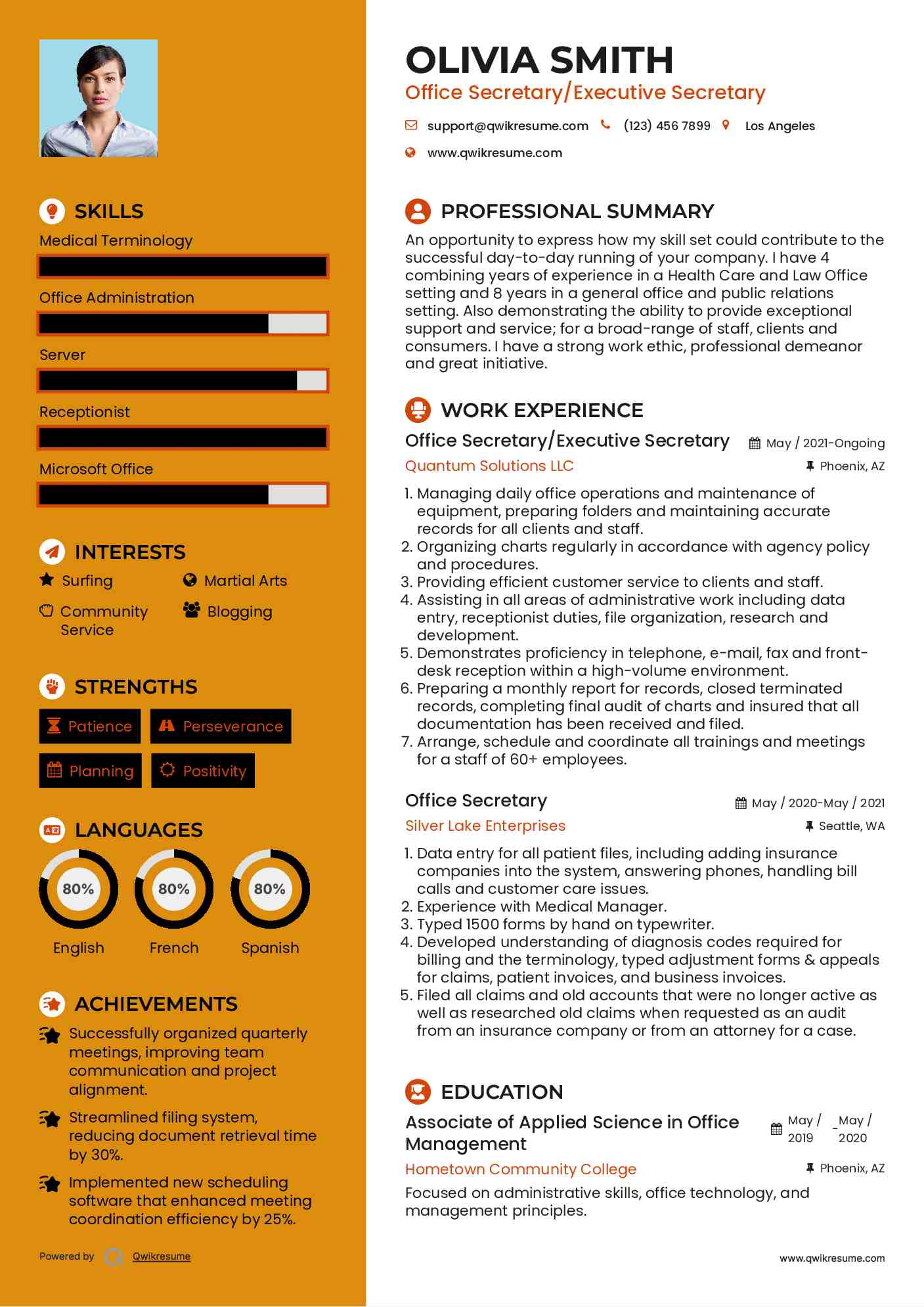 Office Secretary/Executive Secretary Resume Model