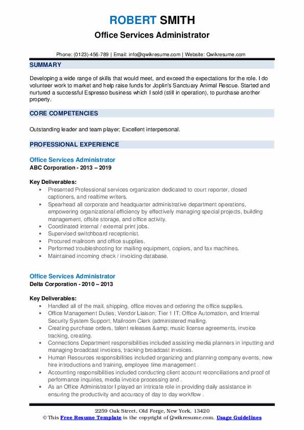Office Services Administrator Resume Samples | QwikResume