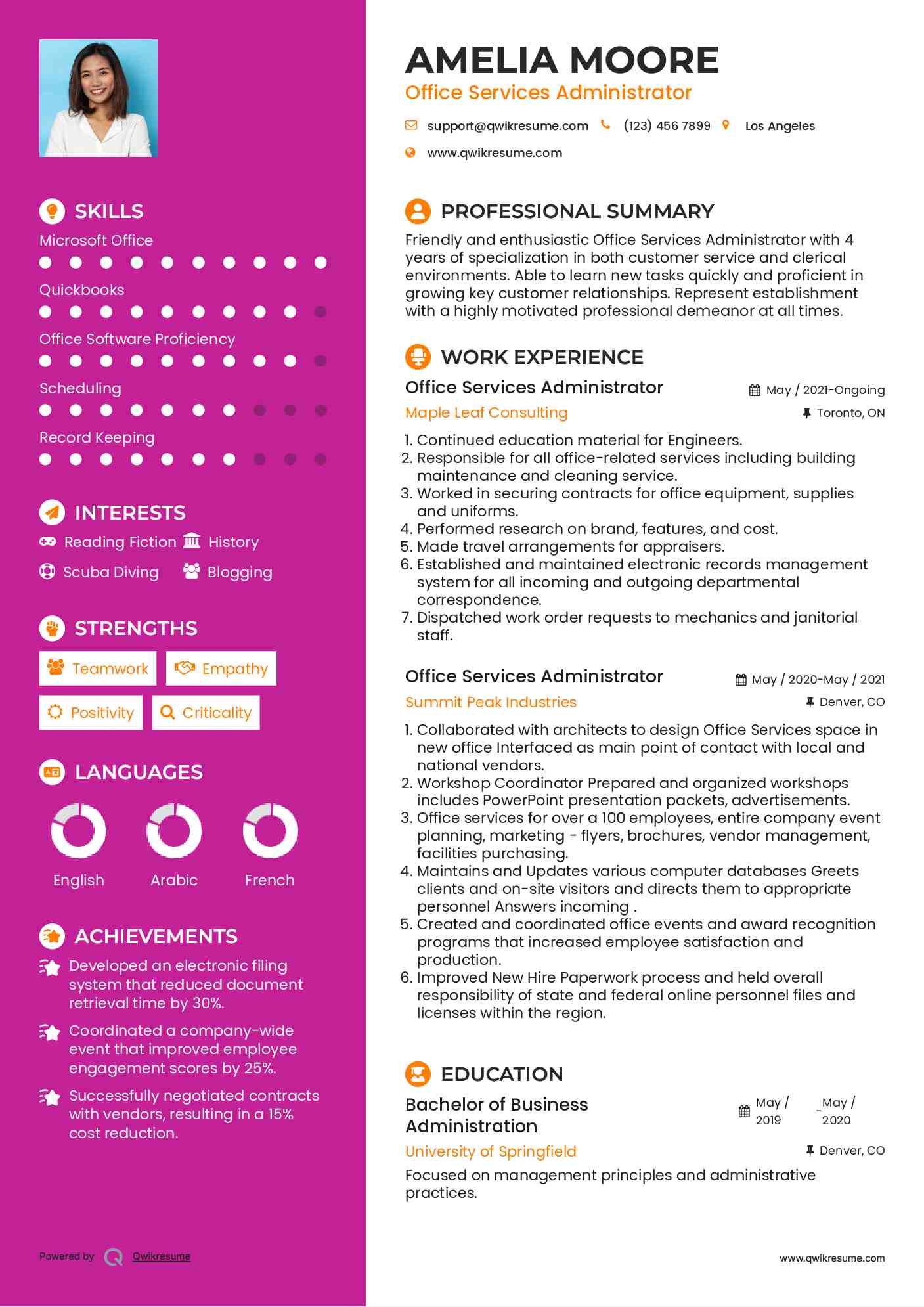 Office Services Administrator Resume Sample