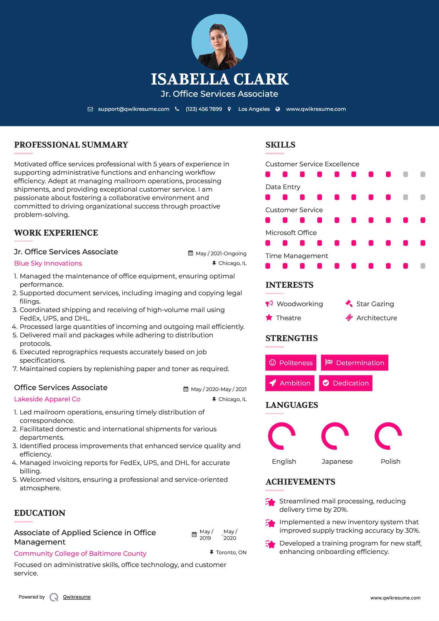 Jr. Office Services Associate Resume Sample