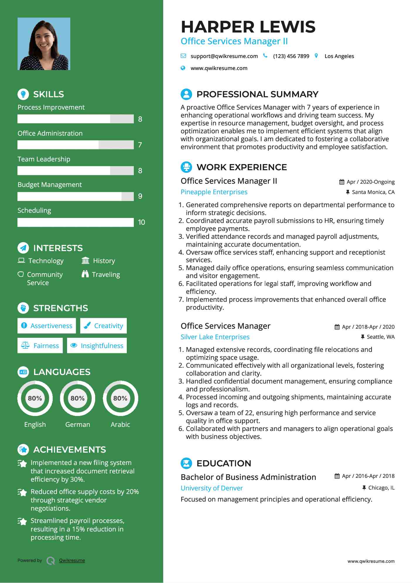 Office Services Manager II Resume Example