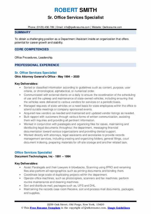 Office Services Specialist Resume Samples QwikResume