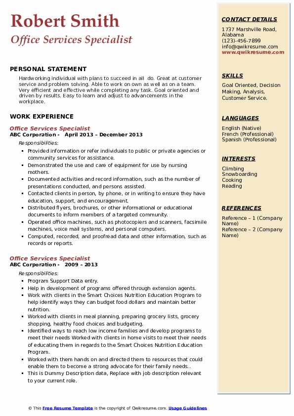 Office Services Specialist Resume Samples QwikResume