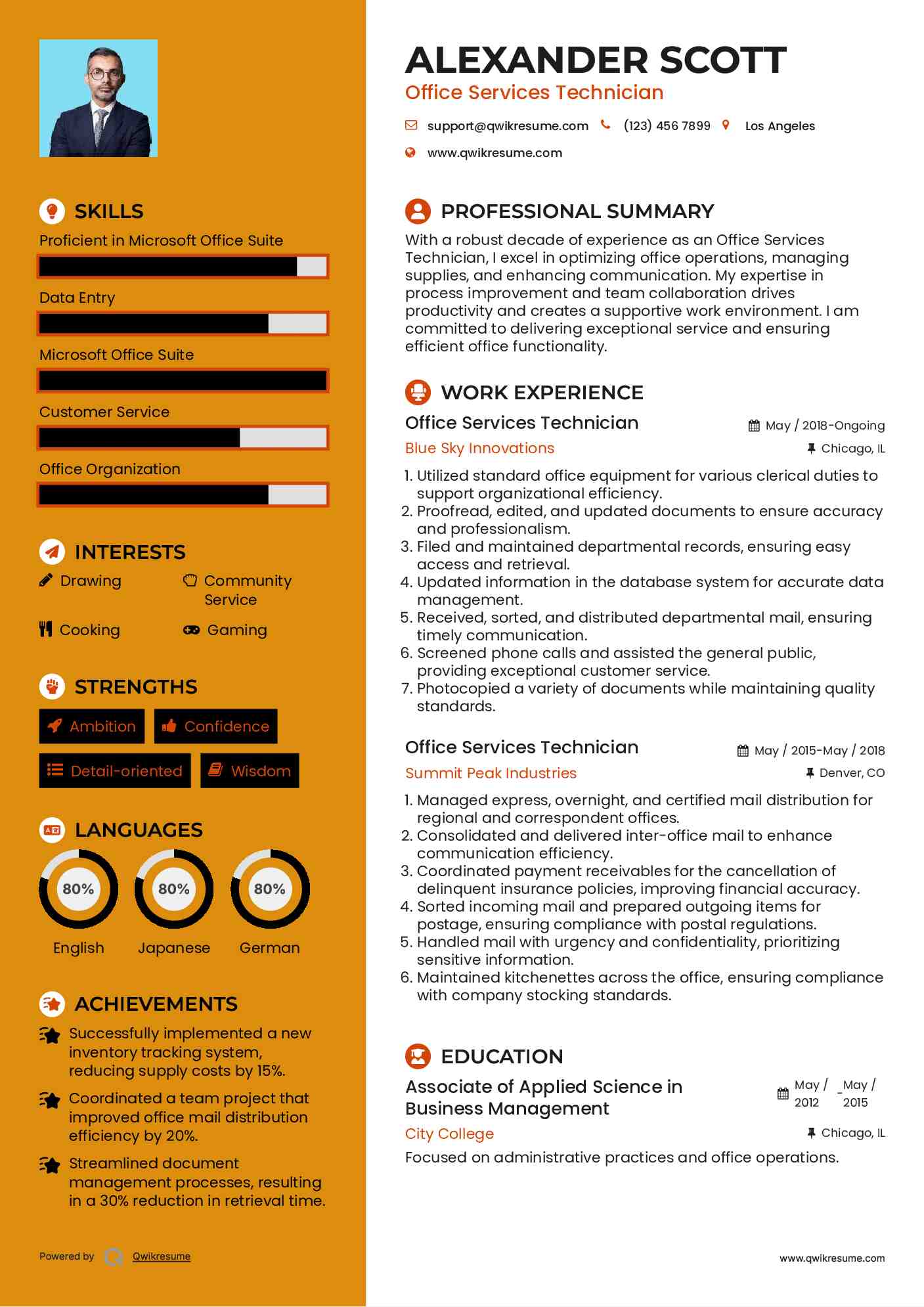 Office Services Technician Resume Model
