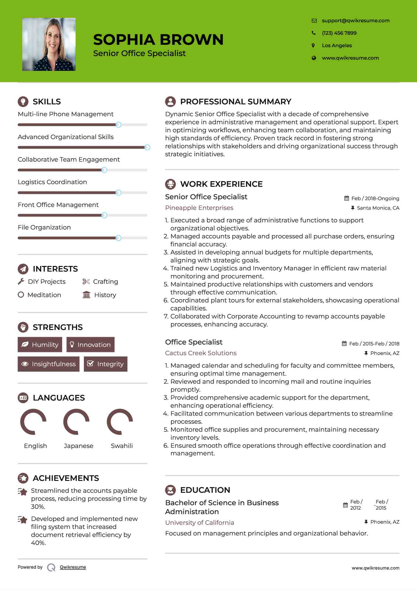 Senior Office Specialist Resume Format