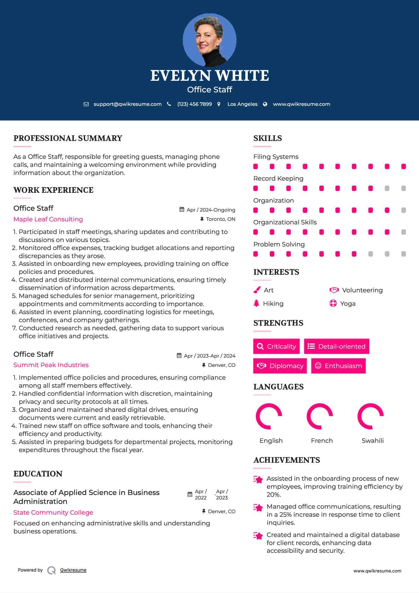 Office Staff Resume Example