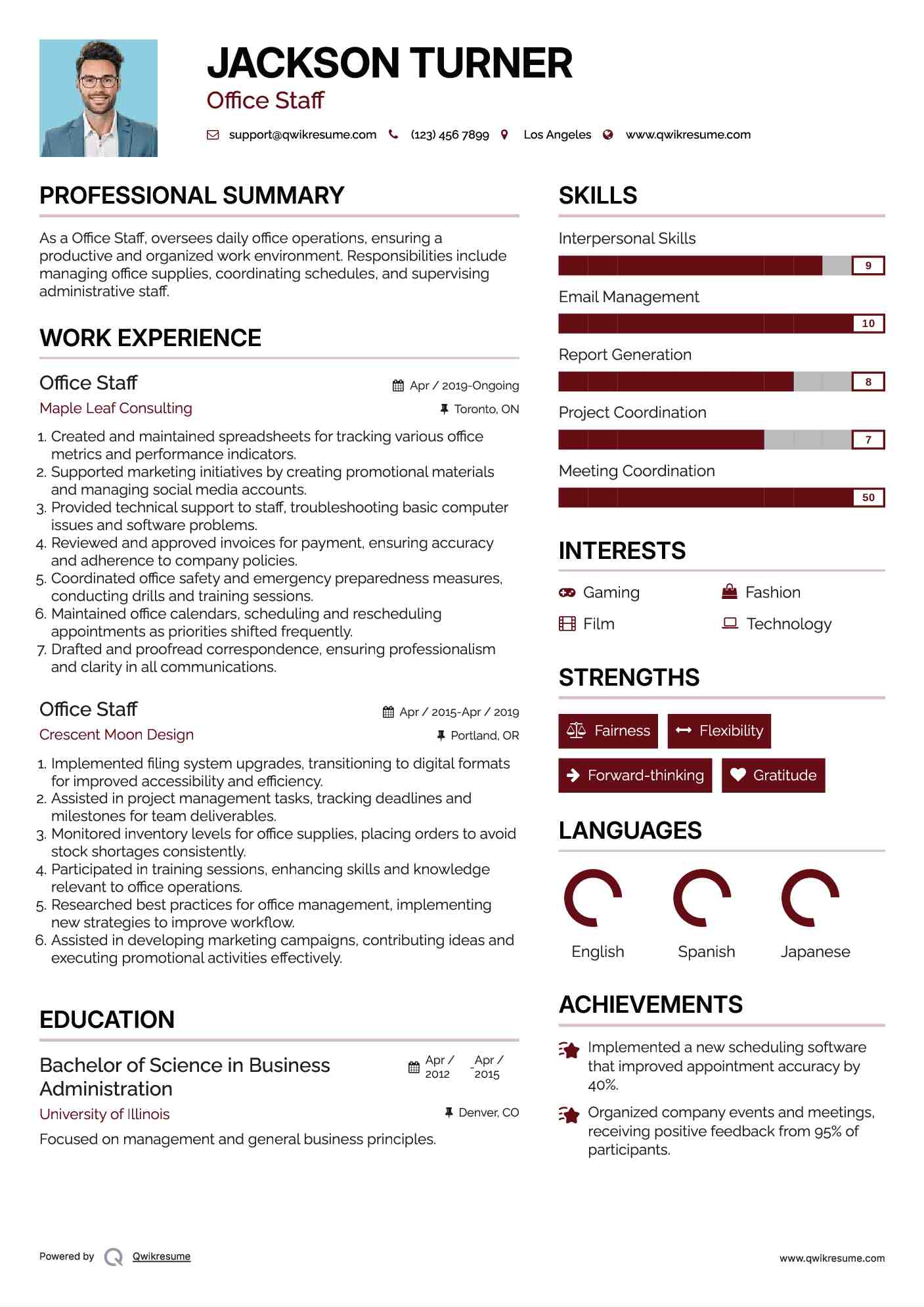 Office Staff Resume Template