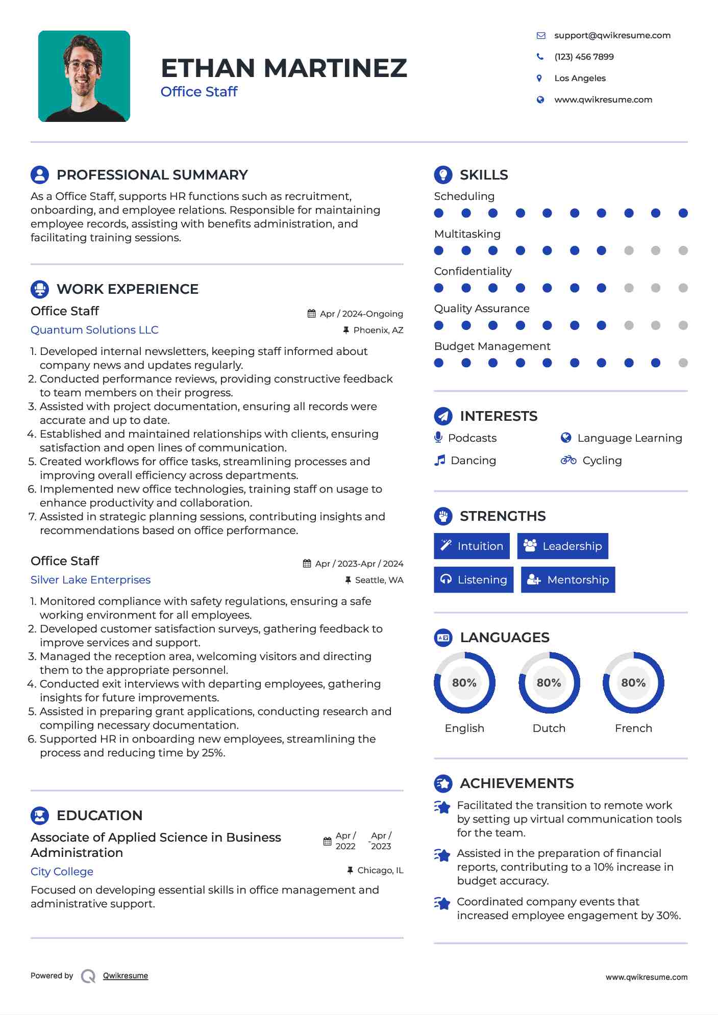 Office Staff Resume Format