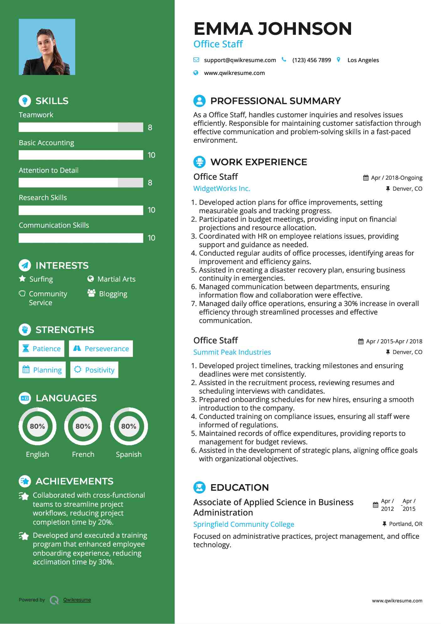 Office Staff Resume Sample