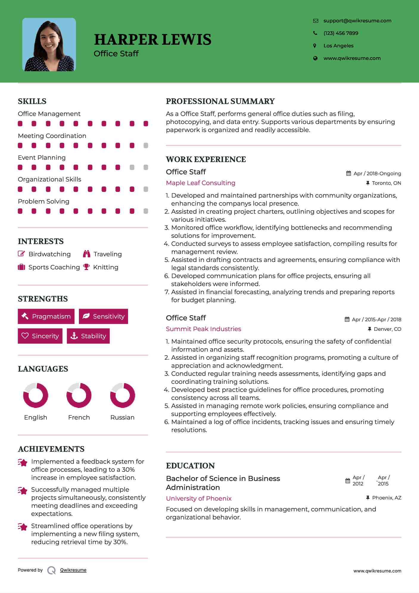Office Staff Resume Sample