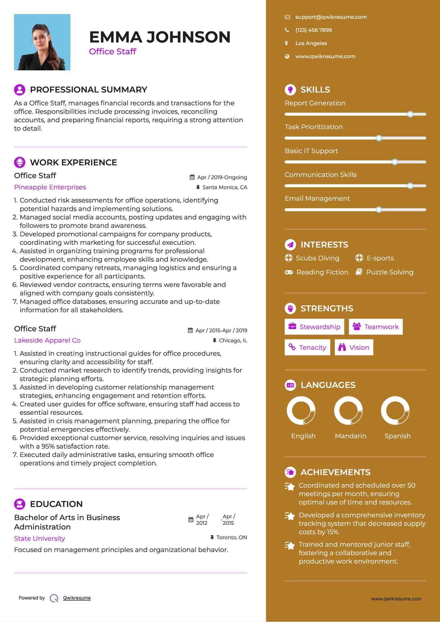 Office Staff Resume Model
