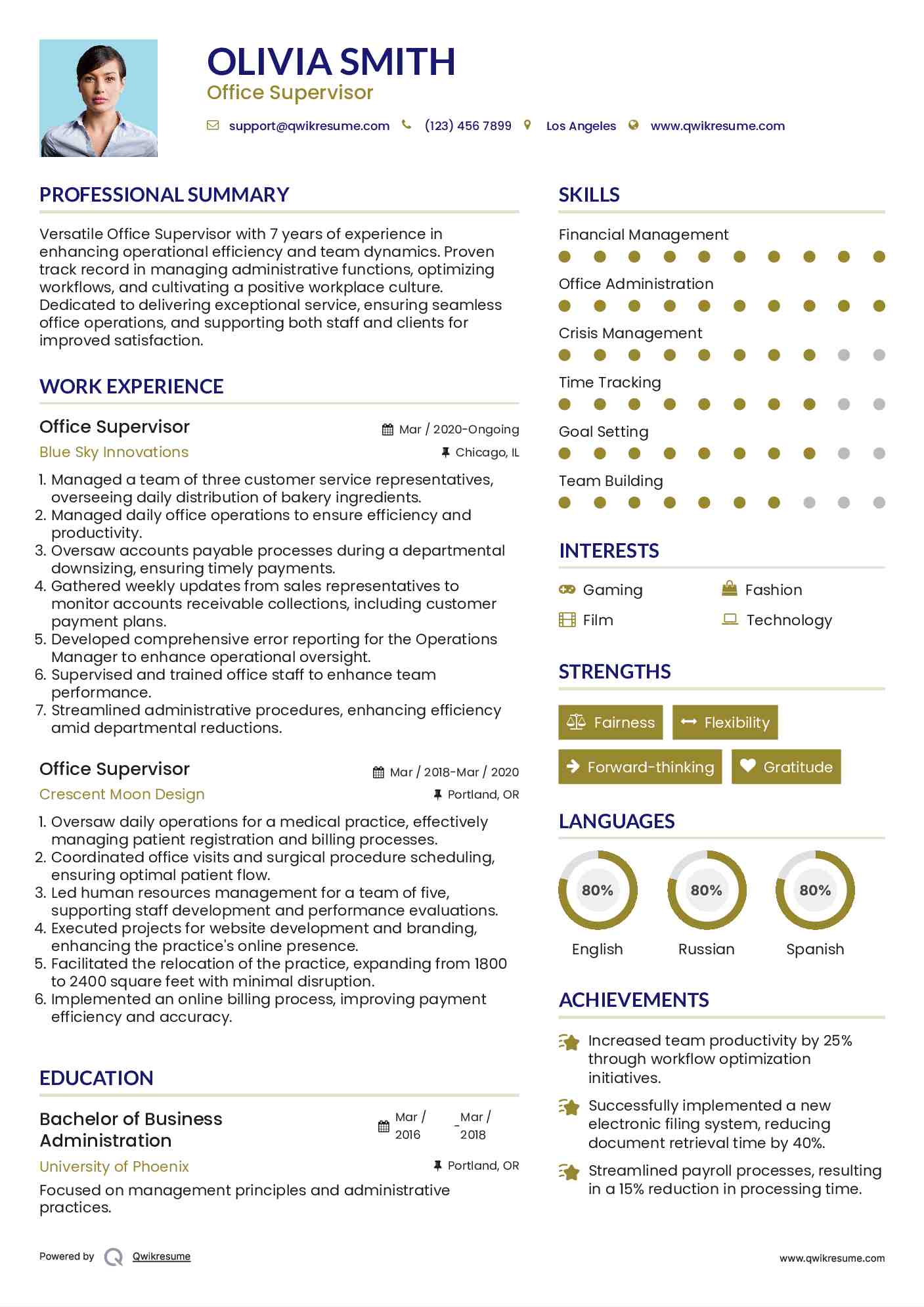 Office Supervisor Resume Template