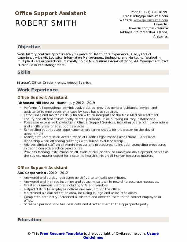 Office Support Assistant Resume Samples QwikResume