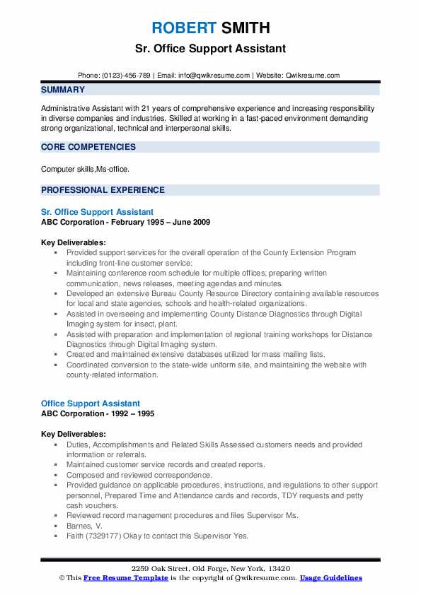 Office Support Assistant Resume Samples QwikResume