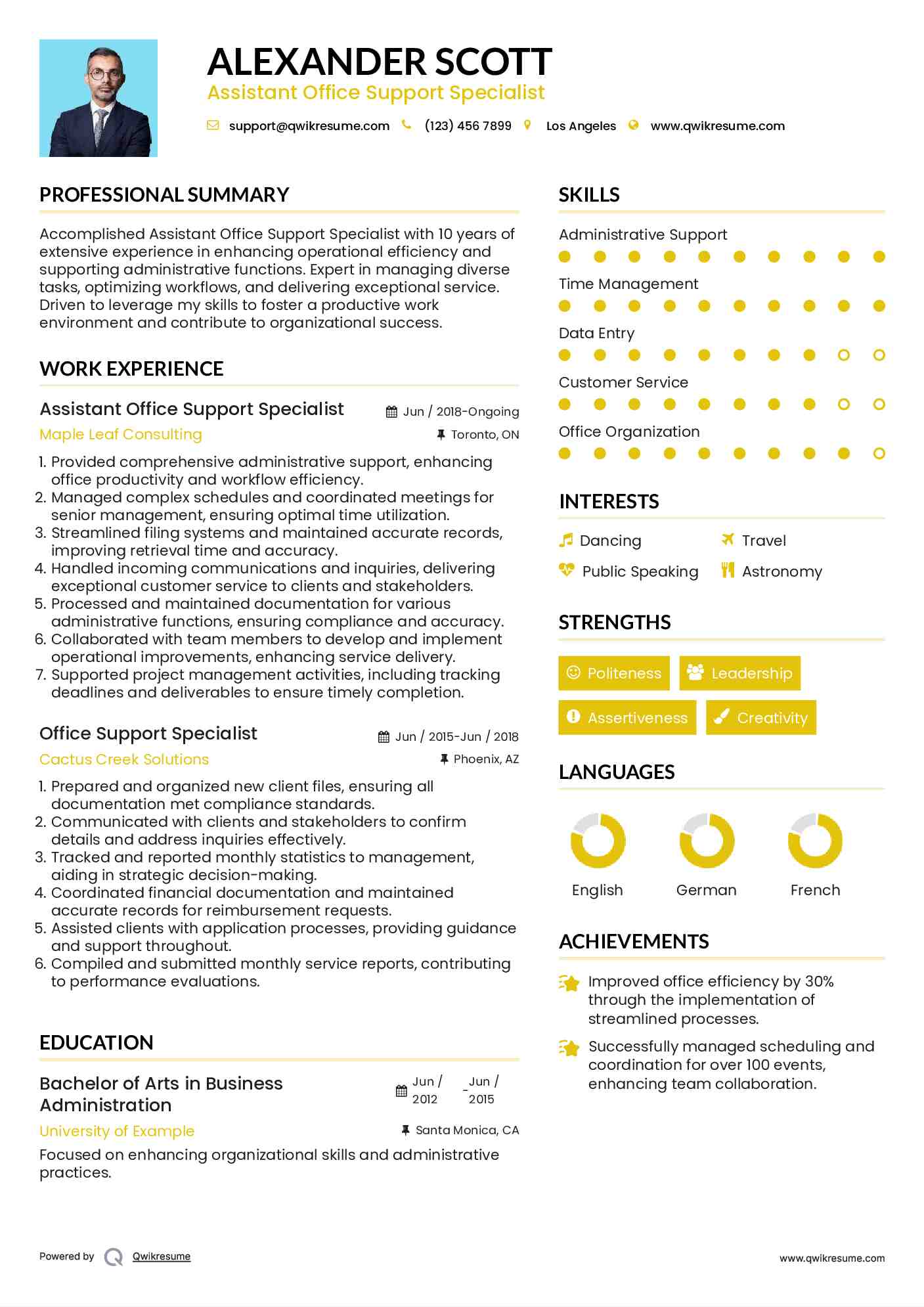 Assistant Office Support Specialist Resume Format