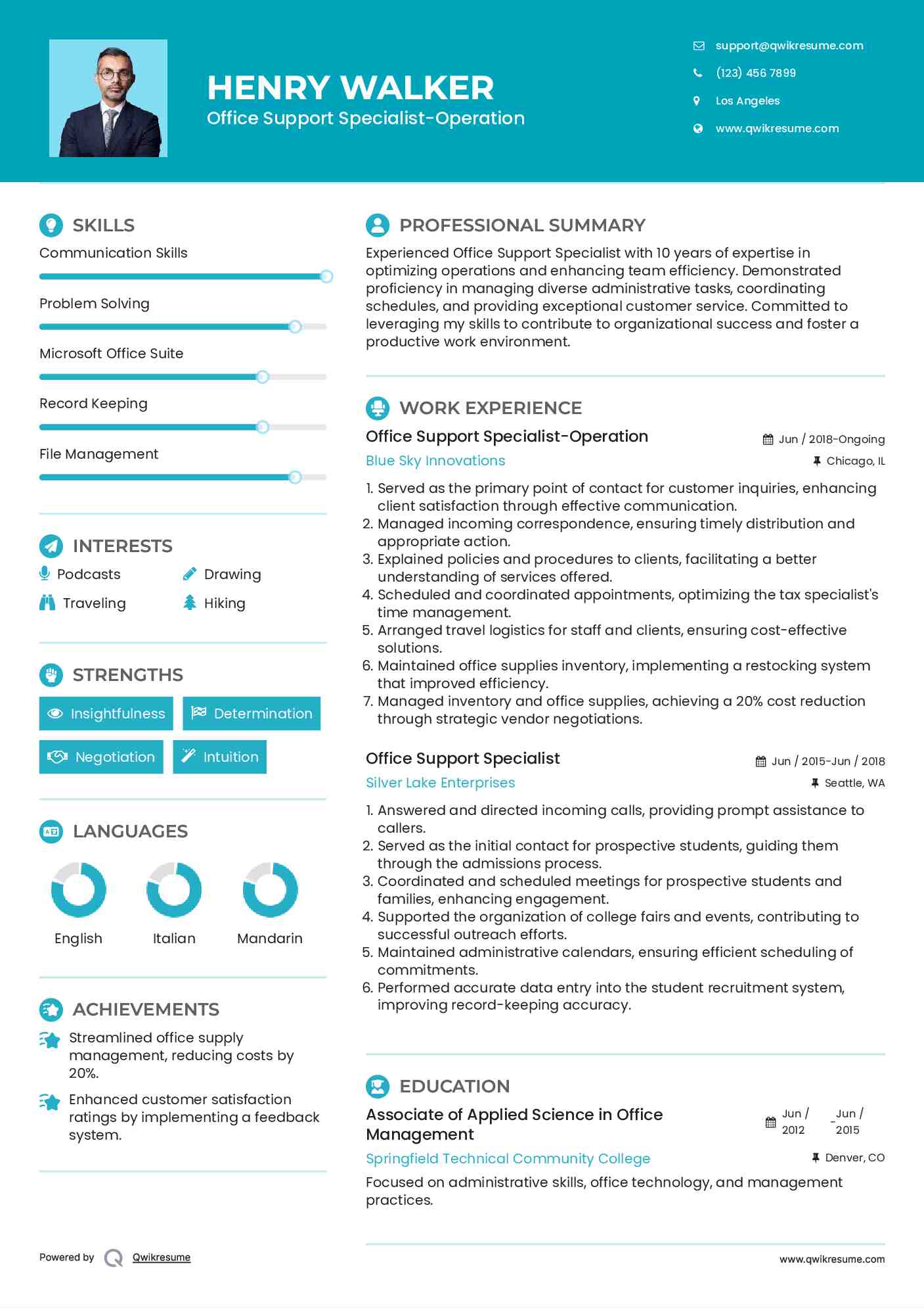 Office Support Specialist-Operation Resume Model