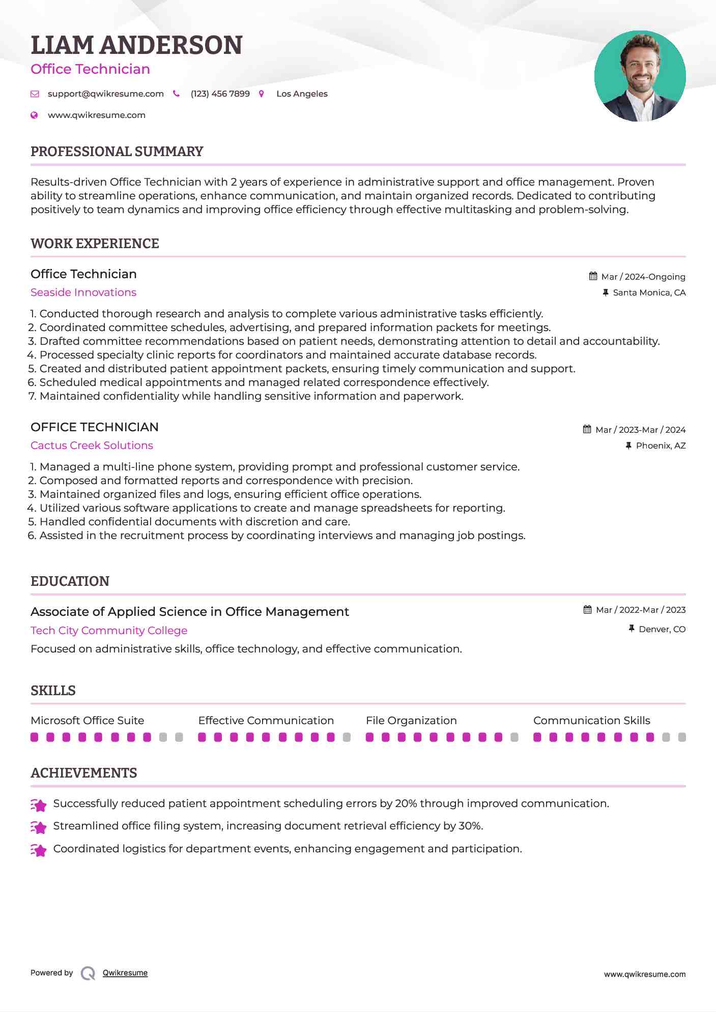 Office Technician Resume Example