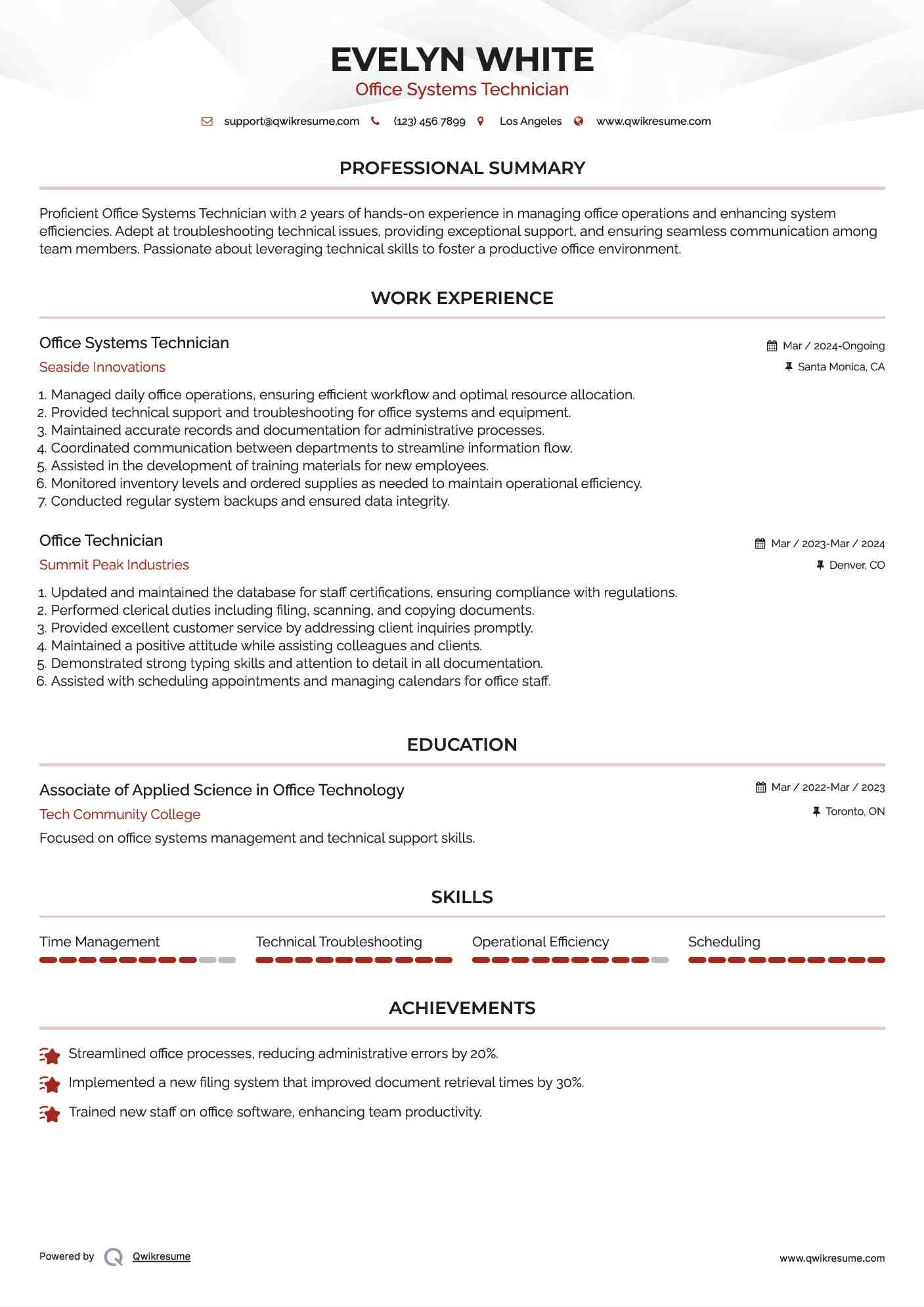 Office Systems Technician Resume Example