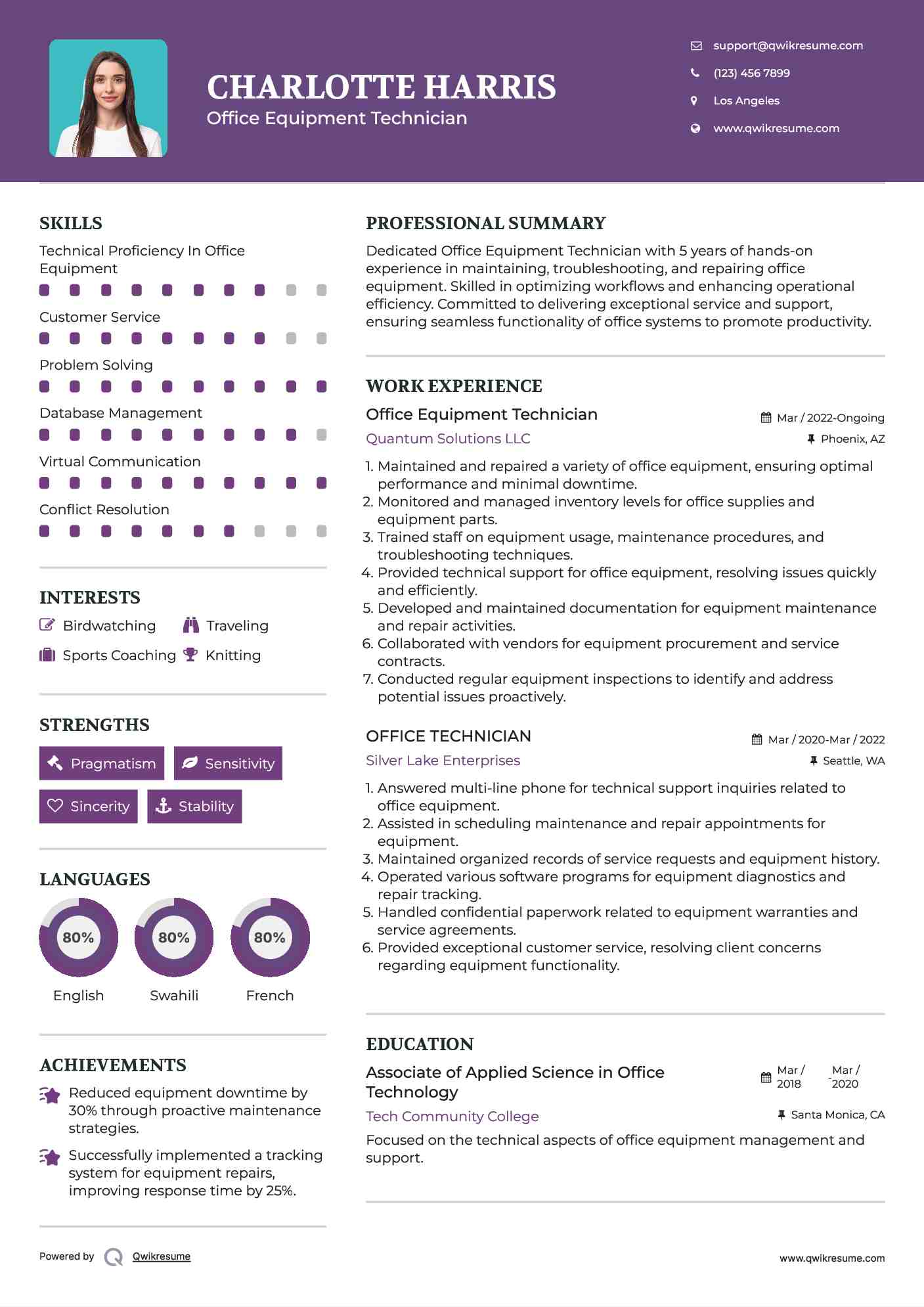Office Equipment Technician Resume Format