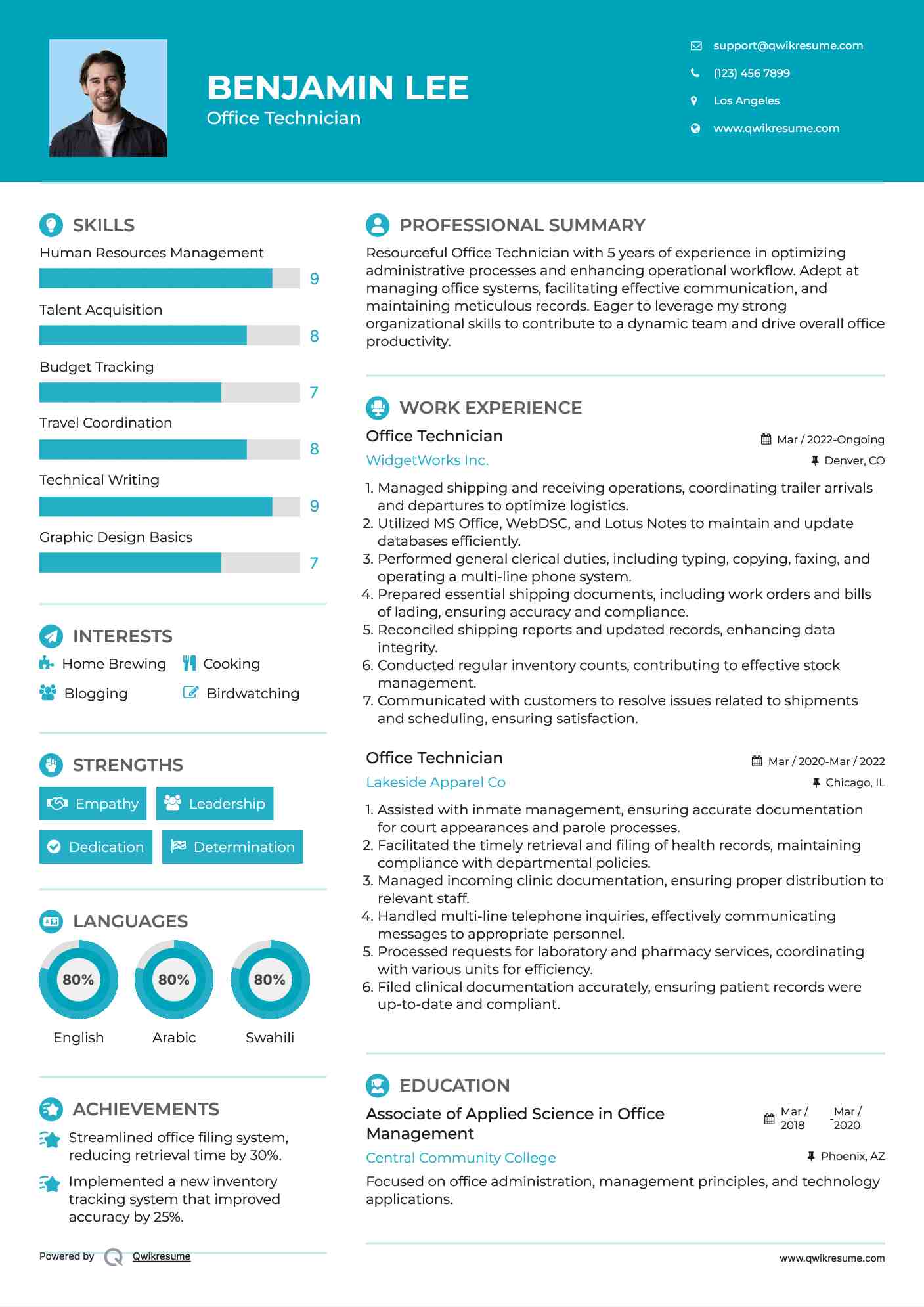 Office Technician Resume Model
