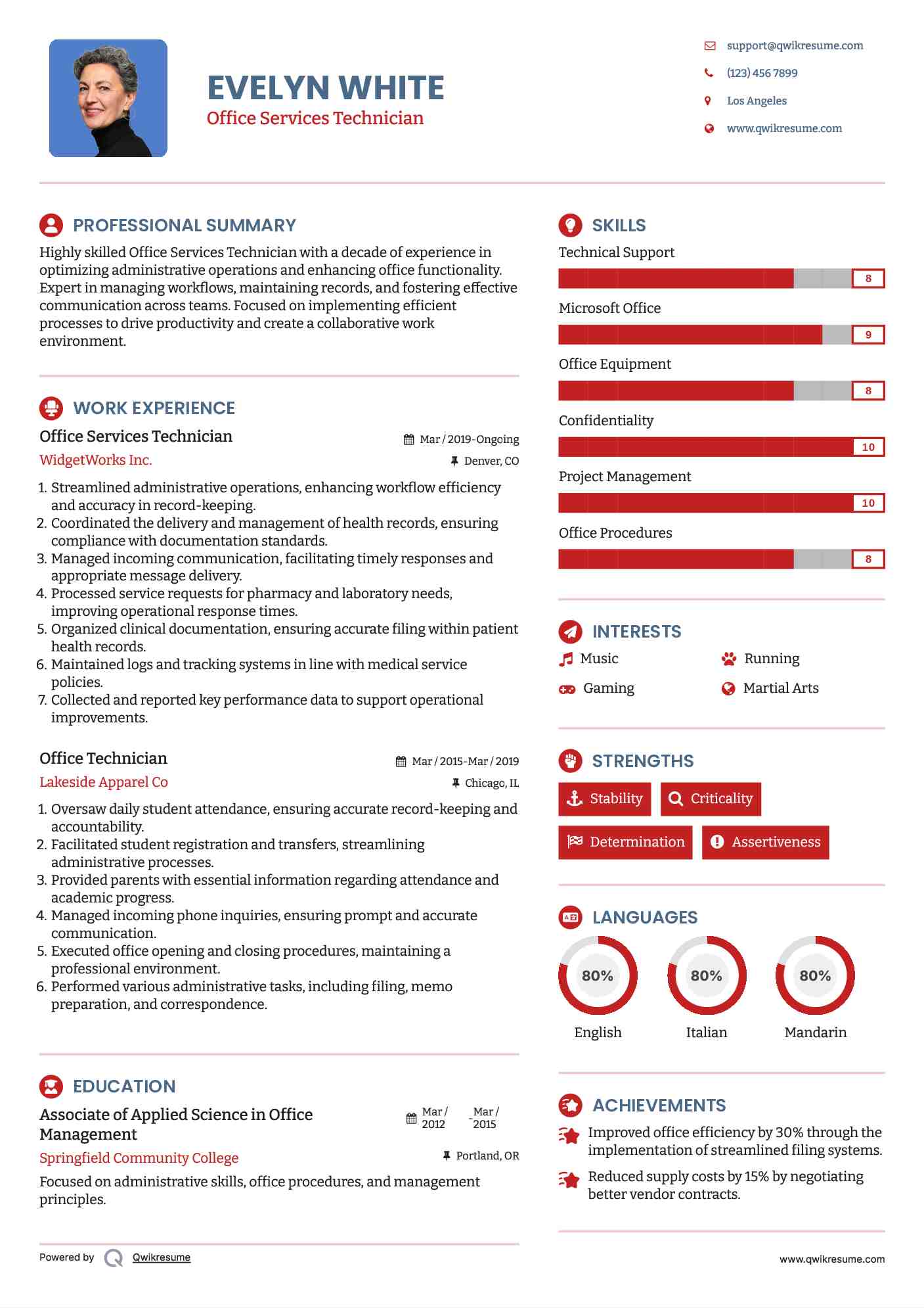 Office Services Technician Resume Format