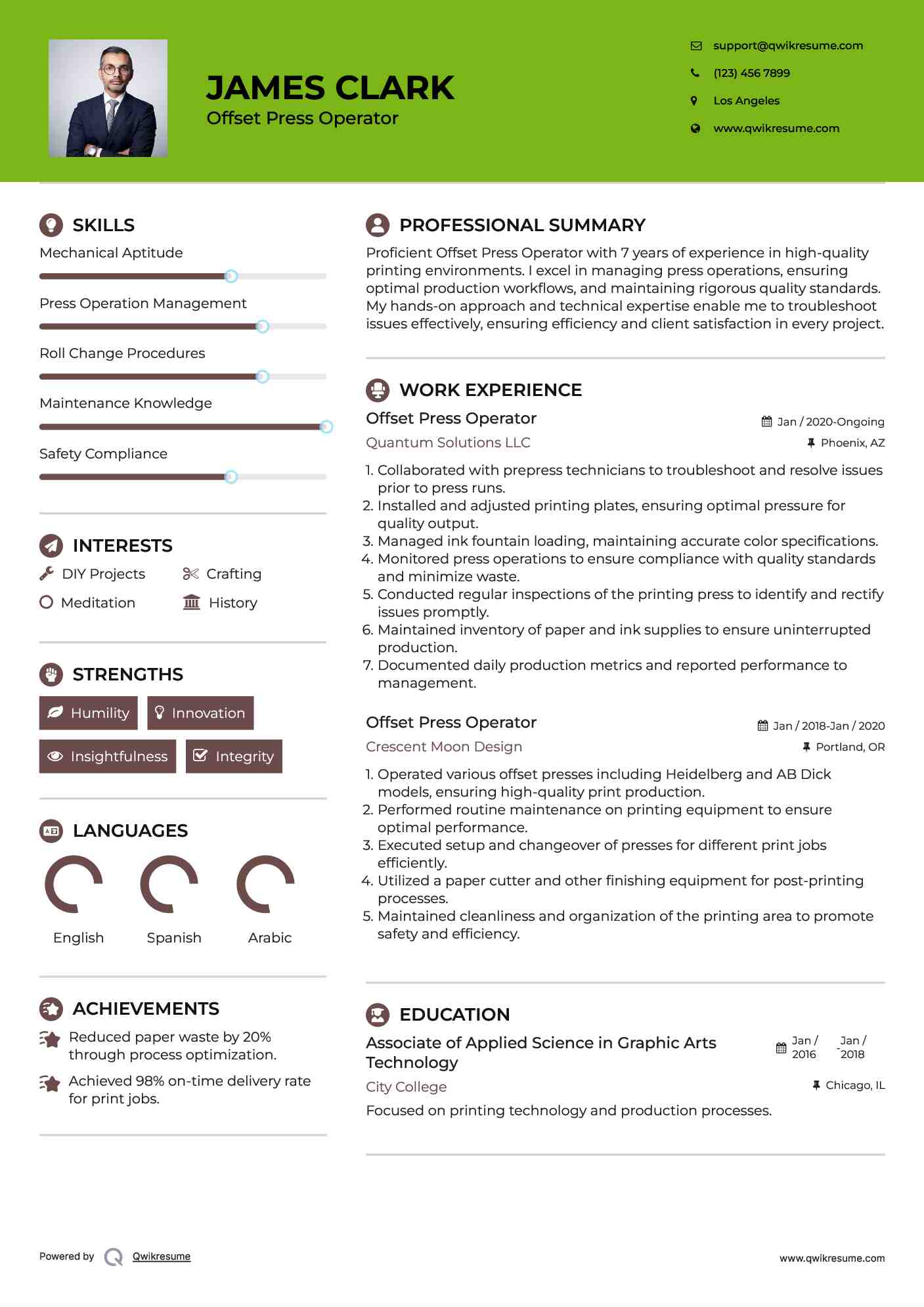 Offset Press Operator Resume Model
