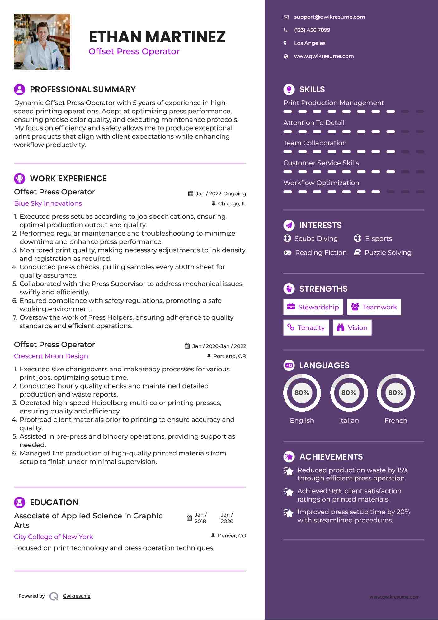 Offset Press Operator Resume Model