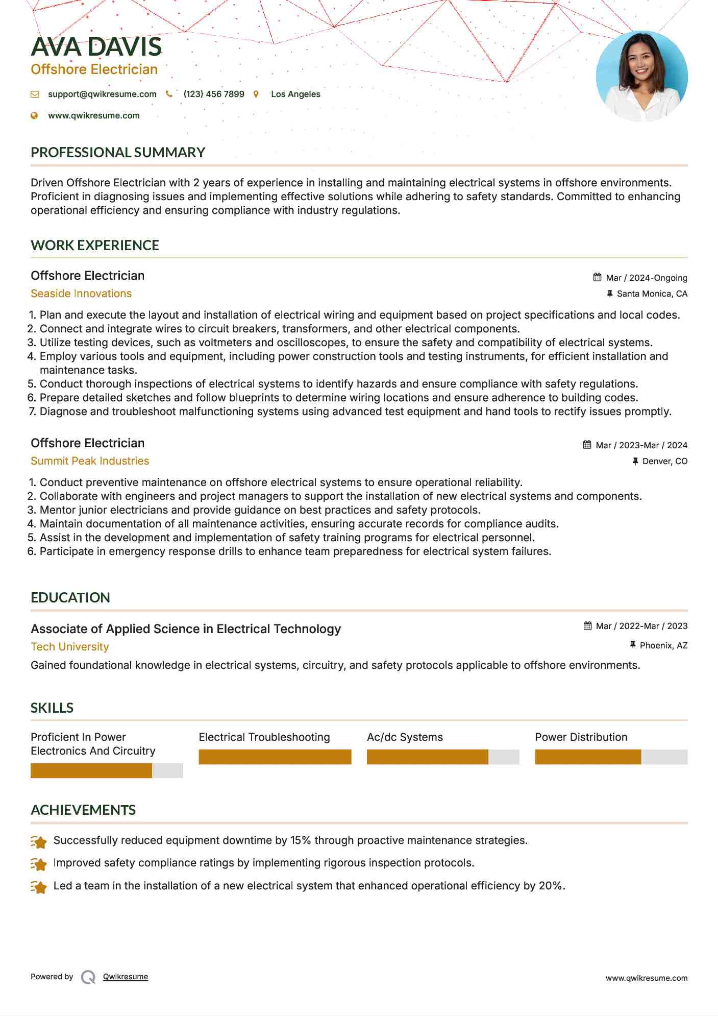 Offshore Electrician Resume Sample