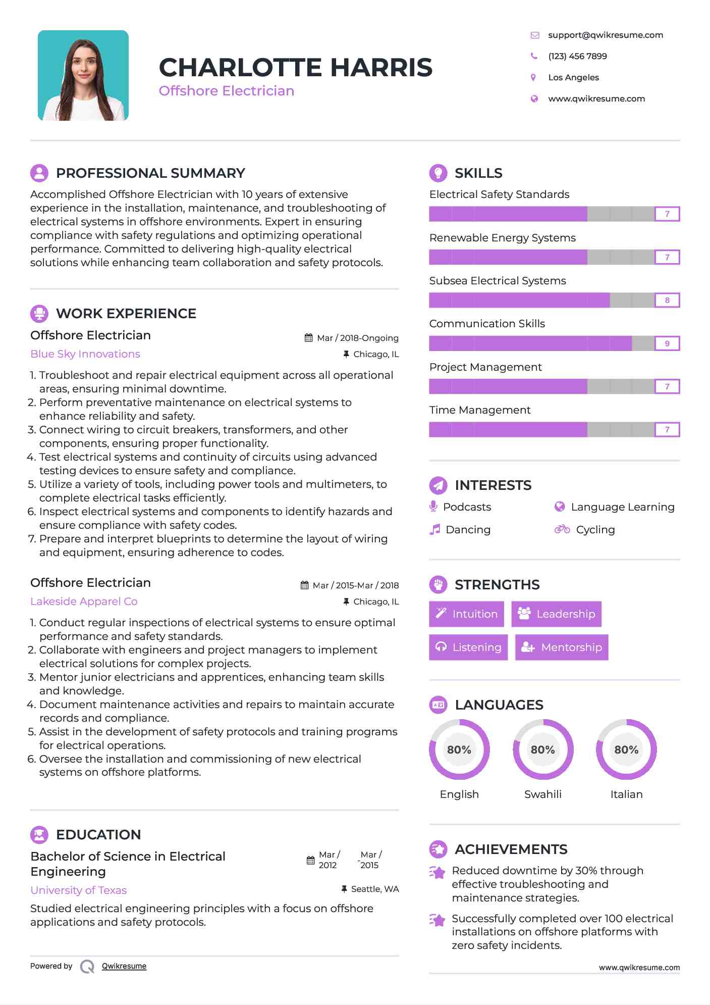 Offshore Electrician Resume Format