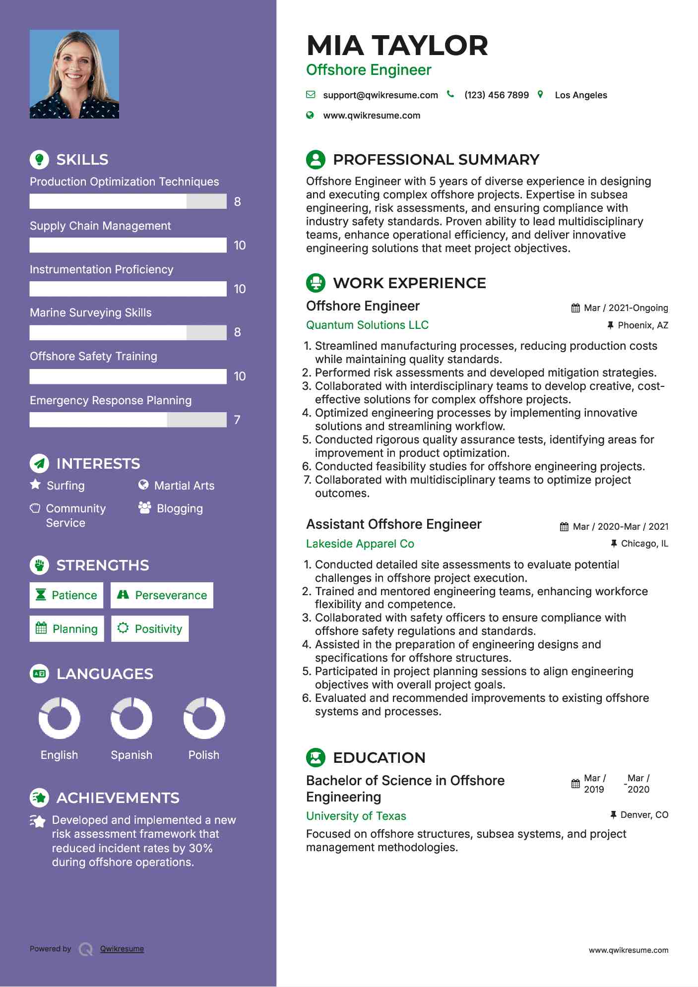 Offshore Engineer Resume Format