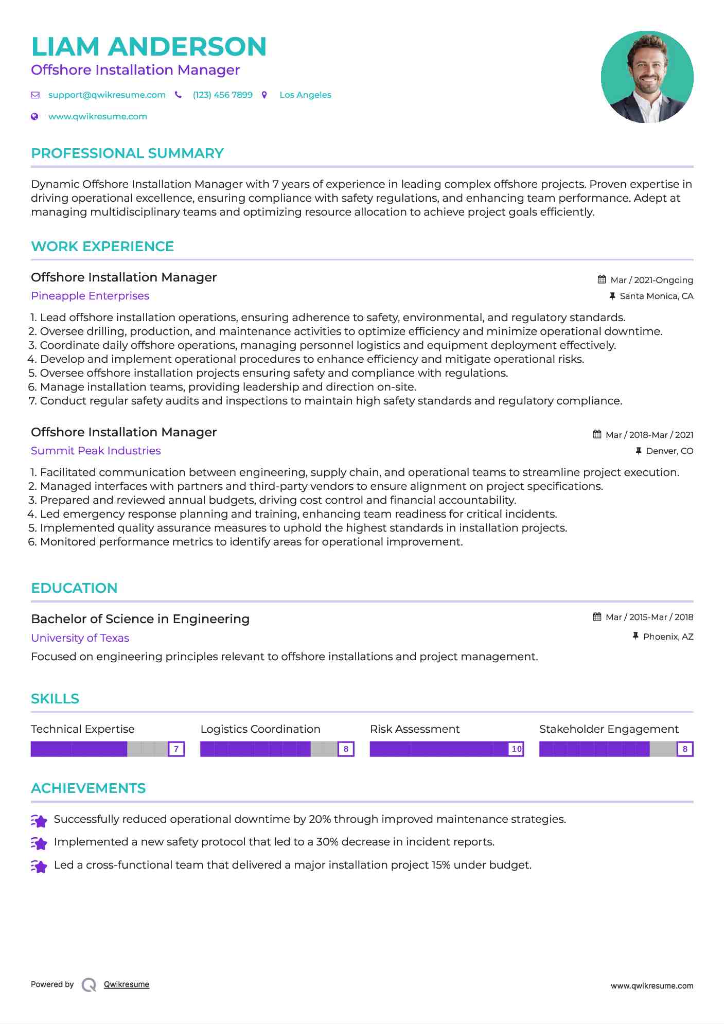 Offshore Installation Manager Resume Model
