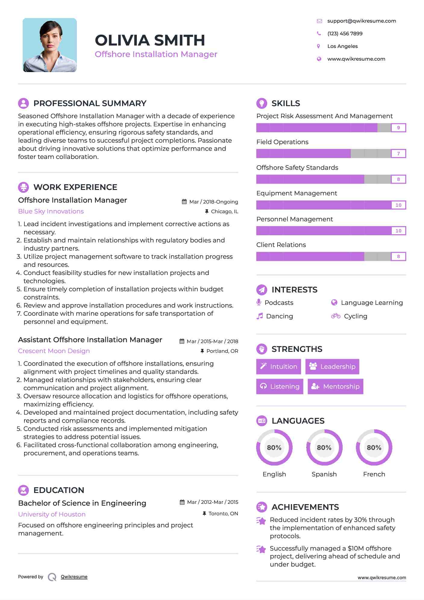 Offshore Installation Manager Resume Template